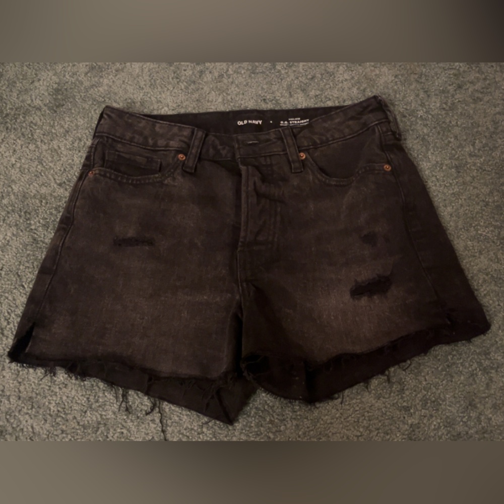 Old Navy Black Jean Shorts Distressed Raw Hem